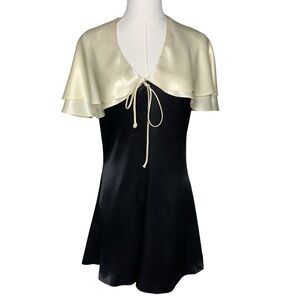 Vintage 70s Young Innocent Arpeja Black A Line Dress Tie Accent Whimsigoth Emo